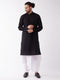 Vastramay Men's Black Cotton Blend Kurta And White Dhoti Set